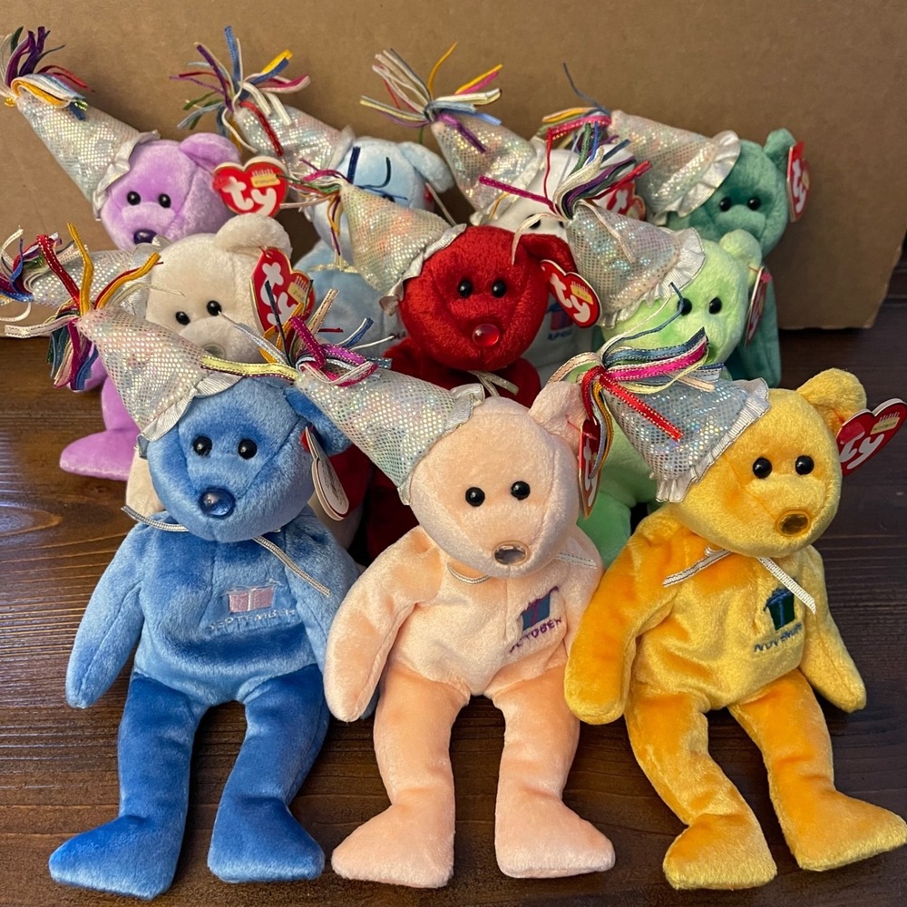 Ty Beanie Babies Birthday‎ Month Bears Lot of 10 - 2002 Party Hat Series MWMT